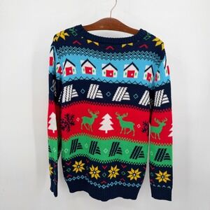 ALDI GEAR Men's Size S Christmas Blue Red Green Sweater Ugly‎ Holiday Knit Retro